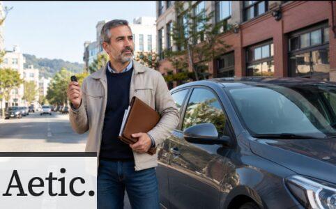 Persona junto a su coche valorando cómo conseguir dinero sin dejar de conducir